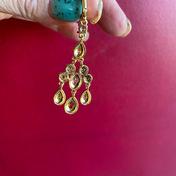 Elegant Gold Plated Multi-Color Cubic Zirconia Drop Earrings - Picture 5 of 5